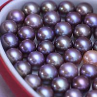 Vente en gros de perles d'eau douce Zhuji de 9 à 10mm perles rondes en perles naturelles perles simples roses et violettes