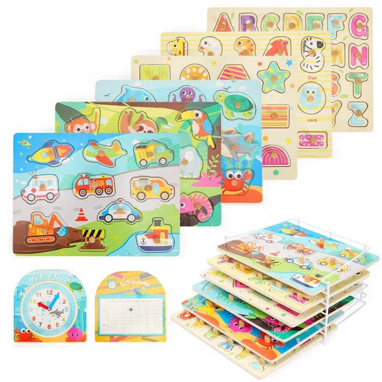Puzzle e Rack per bambini 3d Set lettera e numero dell'alfabeto inglese giocattoli educativi per l'apprendimento Montessori per bambini tavola di Puzzle in legno