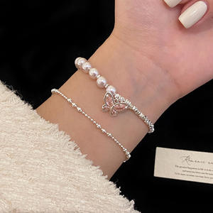<span class=keywords><strong>Pulsera</strong></span> de Mariposa con Cuentas Coloridas de Circonio Incrustado con Fragmentos de Plata y Perlas de Imitación de Rosa, Exquisita y Ligera, de Lujo para Mujer - Product Image 3