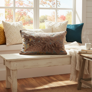 Fodera per cuscino rettangolare Alerfa Luxury Farmhouse 12x20 pollici in velluto tagliato marrone con ricamo a foglia d'acero per la casa - Product Image 4