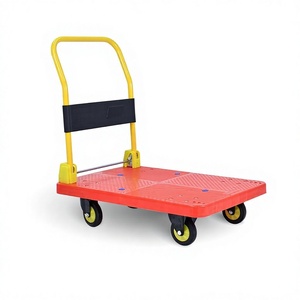Chariot à main pliable en plastique rouge avec quatre roues et poignée en acier - Product Image 1