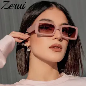 Ins Popular Fashion Rectangle Sunglasses Women Vintage Candy Colors Eyewear Men Trending Colorful Sun Glasses Shades UV400