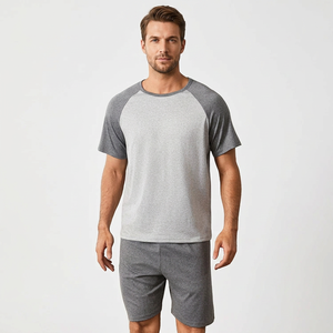 Completo Loungewear <span class=keywords><strong>Uomo</strong></span> Grigio in Maglia Eco-Friendly 2 Pezzi: T-Shirt a Maniche Corte e <span class=keywords><strong>Pantaloncini</strong></span> Casual Traspirante Estivo 100% Cotone - Product Image 2