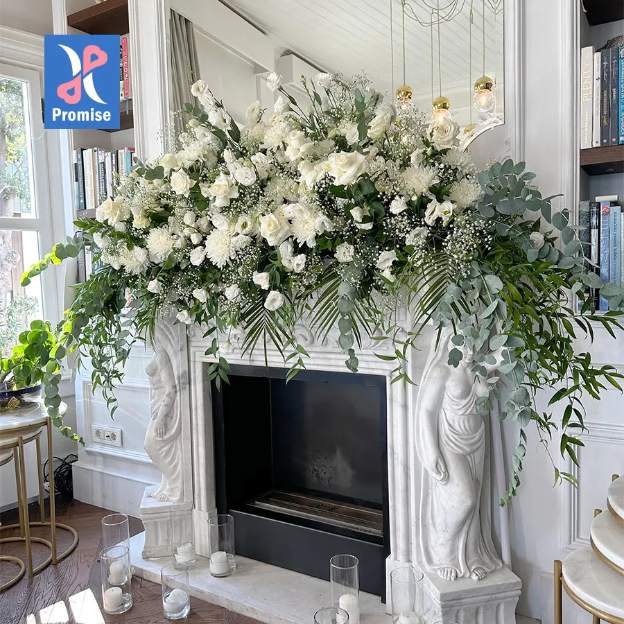 Promise Artificial Flower Table Runner White Rose And Greenery Wedding Table Runner Flower Row