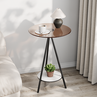 Table d'appoint en fer forgé de style verre brun pour salon, table de chevet de chambre à coucher, table basse double en verre de style minimaliste