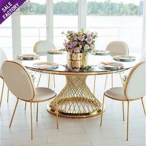 Juego de Mesas de Comedor de Acero Inoxidable Dorado para Bodas, Estilo Moderno Italiano de Lujo, con Espejo Blanco, Venta al por Mayor - Product Image 1