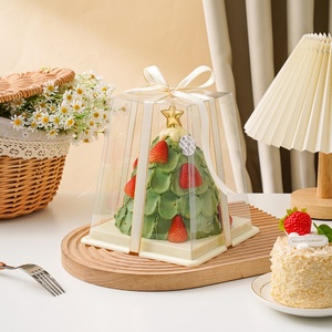 กล่องใส่ขนมรูปทรงสี่เหลี่ยมคางหมู กล่องใส ขนาด 3 4 5 6 นิ้ว กล่องเค้กวันเกิดสองชั้น - Product Image 5