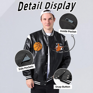 Veste de baseball unisexe personnalisée de haute qualité OEM, col en V, polyester/coton, design graffiti tendance, personnalisable sur le devant - Product Image 3