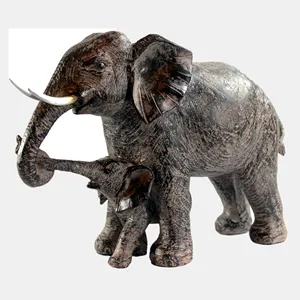 Wholesale Wood Effect Resin Animal Elephant Figurine Mother and Baby Polyresin Elephant Statue