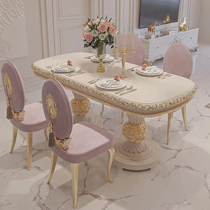 <span class=keywords><strong>Tavolo</strong></span> <span class=keywords><strong>e</strong></span> <span class=keywords><strong>sedie</strong></span> da pranzo ovali in legno massello bianco intagliato, stile lusso leggero francese, per 4 persone - Product Image 4