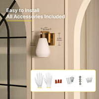Lampu Dinding Logam Emas Vintage dengan Bohlam LED, Bodi Kaca Putih, Cocok untuk Villa, Ruang Tamu, Kamar Mandi, Kamar Tidur, Lampu Dinding Hias, Bersertifikasi ETL