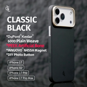 Coque de téléphone en Kevlar pour <span class=keywords><strong>iPhone</strong></span> 17 Series, chargement magnétique sans fil 600D, PEEK Os Artificiel, Bouton DIY Remplaçable, Revêtement Souple - Product Image 1