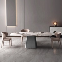 Table rectangulaire Zayshine, style minimaliste italien, luxe, pieds en acier carbone blanc, plateau en pierre frittée imitation marbre, mobilier de restaurant