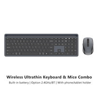 Combo Clavier et Souris Sans Fil 2.4G-BT Ultra Mince Pleine Taille avec Clavier Numérique à Ciseaux, Support Téléphone et DPI Réglable 1600