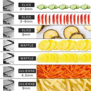 Hachoir de cuisine réglable avec lames de coupe manuelles en acier inoxydable, mandoline à légumes - Product Image 5