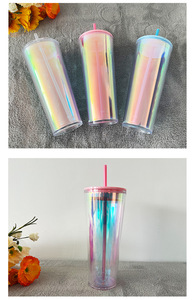 Luccicante <span class=keywords><strong>Aurora</strong></span> 24oz doppia parete tazza di plastica BPA-Free <span class=keywords><strong>caffè</strong></span> tazza con coperchio e paglia per la festa - Product Image 6
