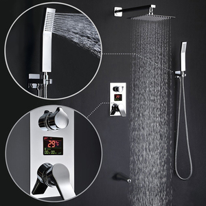 Brass <strong>Shower</strong> Set Chrome Rain <strong>Shower</strong> <strong>System</strong> with LED Celsius Temperature Display for Home Hotel - Product Image 2