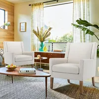 Moderner Wingback Single Sofa Stuhl mit Holzbeinen Gepolsterter Stoff Akzent Sessel für Schlafzimmer Esszimmer und Wohnzimmer