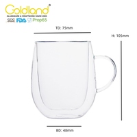 Mug à café en verre borosilicate haute qualité, à double paroi, personnalisé, écologique, avec poignée, capacité 300 ml