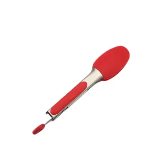 Mini utensilio de cocina de acero inoxidable y silicona de 7 pulgadas de alta calidad, resistente al calor, con bloqueo, pinzas para servir carne para buffet