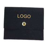 Pochette à bijoux noire A1 avec bouton pression doré, panneau logo, présentoir intérieur, perles vertes, pour boucles d'oreilles et emballage cadeau