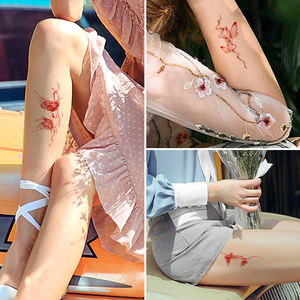 Autocollants de tatouage temporaires de fleur de papillon dessinés à la main rétro rouge adhésif décoratif de photographie d'art imperméable - Product Image 3