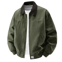 Blouson Bomber Homme Automne Style Américain Rétro Col Montant Coupe-Vent Long en Toile de Cuir de Poisson Coupe Ample Décontracté