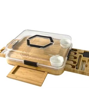 Juego de tabla de quesos de bambú con cubiertos y bandeja, color madera natural, para uso doméstico - Product Image 5