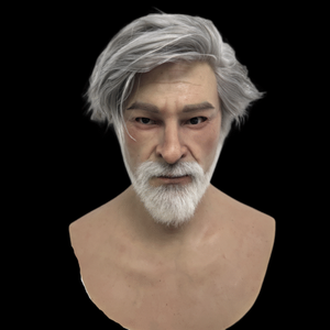 Masque de tête en silicone pour homme, accessoire de cosplay, masque de homme élégant très extensible et doux avec cheveux et barbe grisonnantes et blanches intégrées - Product Image 4