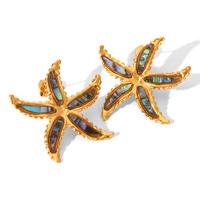 Ins 18K Or Argent PVD Plaqué Acier Inoxydable Étoile De Mer Abalone Shell Boucle D'oreille pour les Femmes Étanche Hypoallergénique