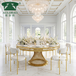 Muebles para Banquetes, Mesa Redonda de Boda con Base de Acero Inoxidable Dorado, de Lujo - Product Image 2