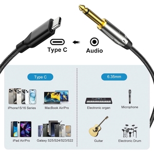 USB Loại C âm thanh video cáp 6.35mm 1/4 inch TS Guitar <span class=keywords><strong>Microphone</strong></span> dây tương thích iPhone 15/16 Series <span class=keywords><strong>iMac</strong></span> Bass - Product Image 4