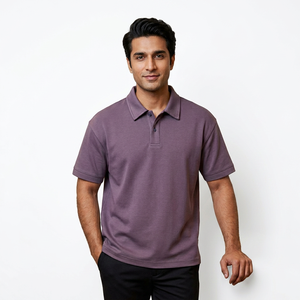Drop Shoulder Summer Polo T-Shirt 50s Compact Cotton Loose Fit - Product Image 1