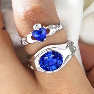 Factory Price 2PCS Couple Ring Set <strong>Irish</strong> Blue Oval Love Heart Zircon Sapphire Wedding Ring for Men Women Marriage Couple <strong>Jewelry</strong> - Product Image 2
