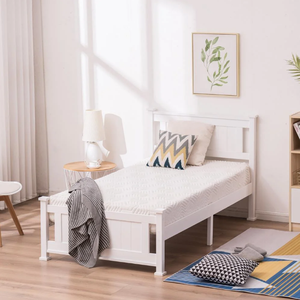 Cama de Plataforma Doble de Madera Blanca con Cabecera para Dormitorio <span class=keywords><strong>Juvenil</strong></span>, Producción de Fábrica - Product Image 1