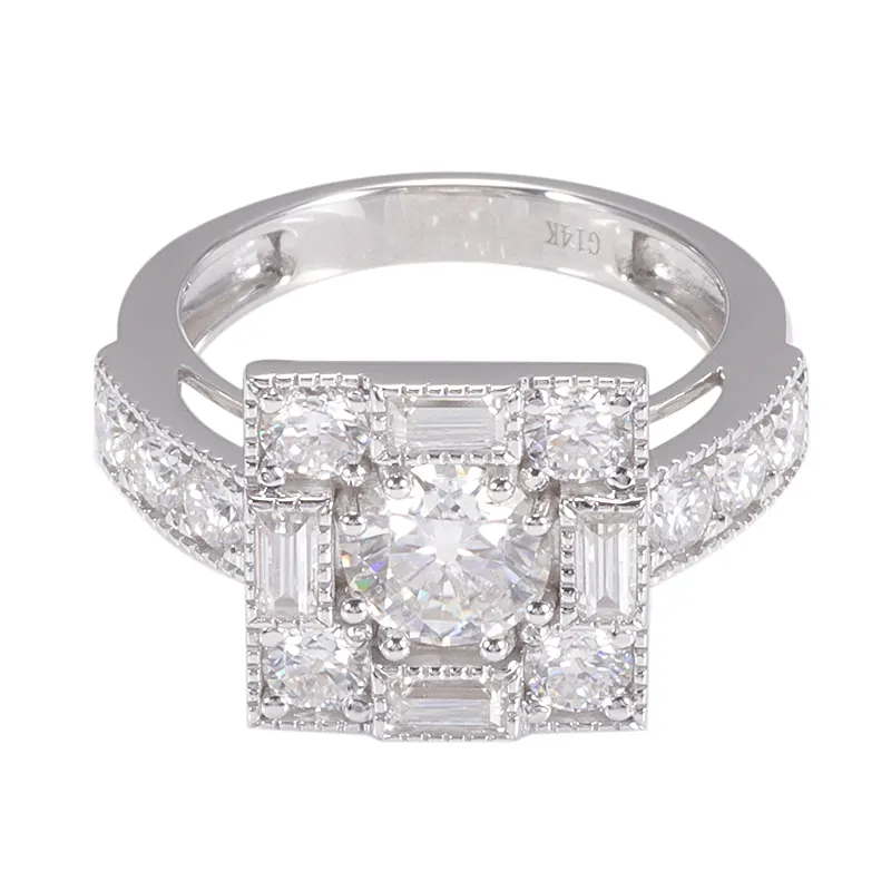 Роскошный стиль обручальное кольцо из белого золота 14 к VVS бриллиантовой огранки синтетический бриллиант обручальное кольцо для мужчин