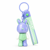 Porte-clés Lapin Mignon en Silicone avec Dragonne, Breloque de Sac, Pendentif Arc-en-ciel Kawaii, Vente en Gros, Personnalisation OEM ODM