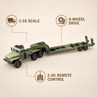 Camion télécommandé en métal, échelle 1/16, tracteur 6x6 avec remorque surbaissée, véhicule semi-remorque 2.4G pour route avec chargeur, cadeau pour enfants