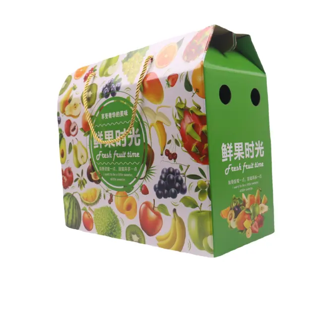 Op Maat Bedrukte Golfkartonnen Doos Handvat Fruitverpakking Mango Oranje Verpakkingsdozen