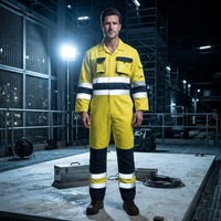 Combinaison de travail réfléchissante haute visibilité, combinaison de sécurité fluorescente avec poches poitrine pour la construction, vêtements de travail une pièce