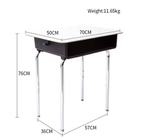 Bureau d'étude scolaire réglable avec boîte à livres noire, table d'étudiant à plateau blanc avec pieds chromés, mobilier de classe moderne