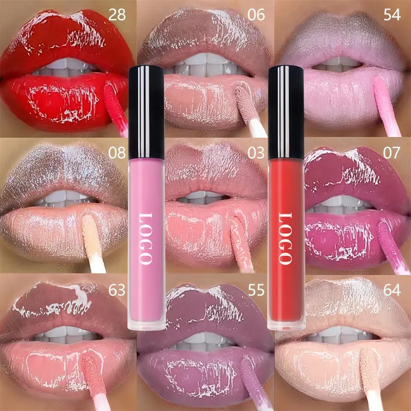 Bán buôn mỹ phẩm trang điểm Lip Stain rõ ràng Gloss bóng Nhà cung cấp ánh sáng lung linh long lanh thuần chay nhãn hiệu riêng son bóng