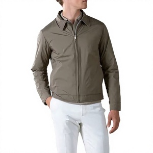Blouson Bomber Bleu Homme Couleur Unie Col Zippé Coupe-Vent Décontracté Extérieur Polyester Coupe Droite Col Rabattu - Product Image 5