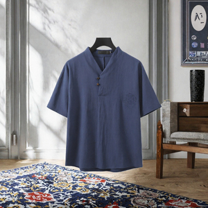 Camisa de Vestir para Hombre, Talla Grande, Cuello en V, Estampado de Puntos Tie-Dye, Poliéster y Algodón Popelín, Manga Corta - Product Image 3