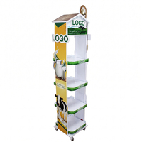 Étagère de présentation au sol portable à 4 niveaux en métal pour supermarché, présentoir de boissons et de lait avec panneaux en PVC