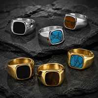 Bague Chevalière Classique JLM pour Homme, Plaqué Or 18K, Onyx Noir, Acier Inoxydable Poli, Bijoux Vintage, Vente en Gros