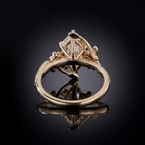 Bague de fiançailles en diamant de laboratoire de type marquise néerlandaise, bijoux de mariée vintage d'inspiration florale et naturelle avec pierre d'accent bleue pour femme - Product Image 3