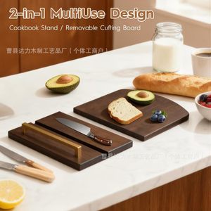 Wooden Recipe Rack With Cutting Board Rectangle Desktop Multi Functional Kitchen Book <b>Stand</b> For Cooking - Product Image 3