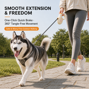 Laisse rétractable pour chien avec sangle plate réfléchissante de 3 m, poignée en forme de donut légère, laisse automatique pour animaux de compagnie pour la marche en plein air - Product Image 2