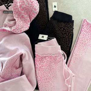 Completo da <span class=keywords><strong>Donna</strong></span> Personalizzato con Stampa a Pois, Tuta Sportiva alla Moda con Felpa con Doppia Cerniera e Pantaloni a Zampa, Set Due Pezzi - Product Image 4